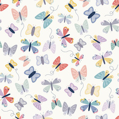 Fototapeta na wymiar Flying scattered butterfly seamless repeat vector pattern. Great for paper products and stationery such as invitations, notebooks and party items. Would be great for gift and home ware products such