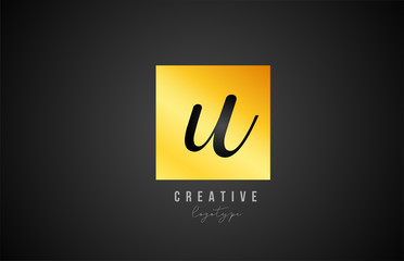 U gold golden square alphabet letter logo icon design for company and business