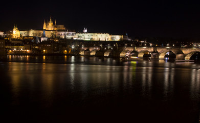 Fototapeta premium Old Prague night. The Charles Bridge