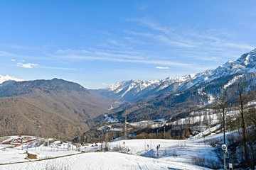 Fototapeta na wymiar landscape of snow-capped mountains in a ski resort