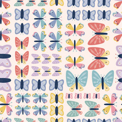 Geometric colorful butterfly seamless repeat pattern. Great for paper products and stationery such as invitations, notebooks and party items. Would be great for gift and home ware products such as