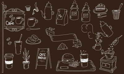カフェ　コーヒー　イラスト　コーヒー豆　手描き　アナログ　落書き　いたずら書き　セット　ベクター