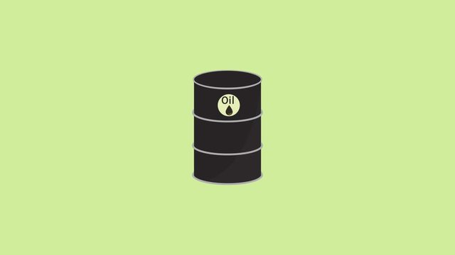 black falling barrel of oil on a yellow background. the concept of the collapse of black gold prices