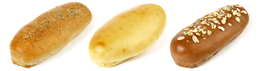 Various Hot Dog Buns on white Background - Panorama