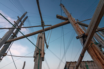 Trabucco, ancient wooden structure of the fishermen of the lower Adriatic Sea in the Gargano in...