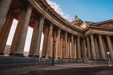 Fototapeta premium Kazan Cathedral in the center of St. Petersburg, beautiful morning light, no people, empty square, great architecture, historical monument