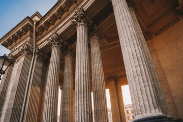 Obraz premium Columns of the Kazan Cathedral in the center of St. Petersburg, beautiful morning light, no people