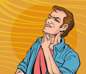 This man is sore throat, inflamed, difficulty swallowing.Pop art  retro vector illustration comic. Separate images of people from the background.
