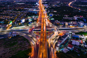 Fototapeta na wymiar Traffic Circle Rama 5 Road of Expressway top view at Thailand.