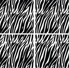 Zebra fur background. Animal skin print, tiger stripes. Abstract pattern, line texture fabric.  Black and white - equidae family vector.