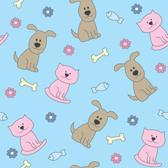 Funny cat and dog seamless pattern. It can be used for wallpapers, cards, patterns for clothes and other.