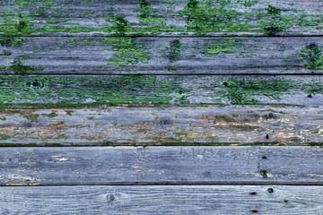 Background with old wood texture with traces of green and yellow paint