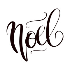 Noel Christmas Phrase Isolated On A White Background Hand Drawn Illustration	