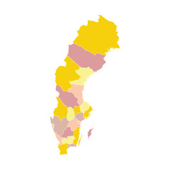Vector illustration of administrative division map of Sweden. Vector map.