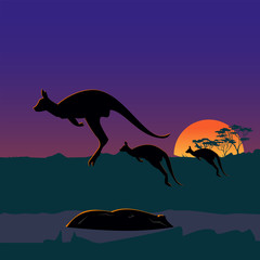 Obraz na płótnie Canvas Three large kangaroos on the Australian plains, wild nature of Australia.