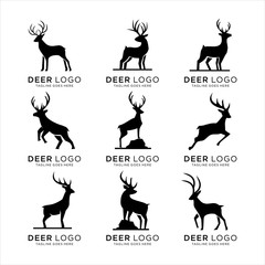 Set of Abstract deer silhouette logo icons, with a white background for your company, the deer logo inspires logo design ideas