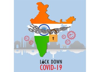 Concept illustration of India lockdown with maps, flag and lock symbol. Coronavirus outbreak. Prohibited from leaving the Indian country. vector illustration.