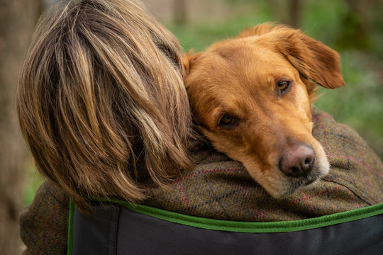 Frau mit Golden Retriever