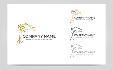 Modern gold abstract horse logo design. Animal logo design