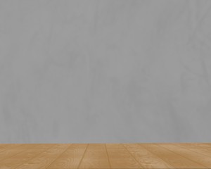 Gray cement wall above the wooden table.Background Texture Wood table.