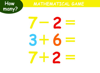 examples of addition and subtraction. educational page with mathematical examples for children.