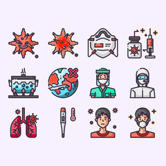 Virus Transmission or Coronavirus icon set, vector and illustration