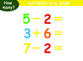 examples of addition and subtraction. educational page with mathematical examples for children.