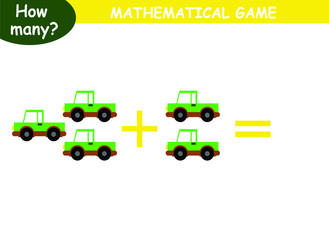 examples of addition with cars. educational page with mathematical examples for children.