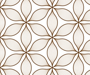 Linear vector pattern, repeating petals, brown line 