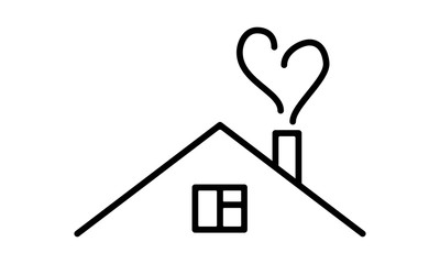 Vector illustration of line art house with heart shape smoke. Quarantine poster, coronavirus awareness. Social distancing, staying home