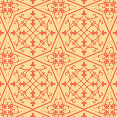 vintage seamless linear pattern in damask / persian / turkish style. beautiful soft yellow and soft red endless vector design illustration.