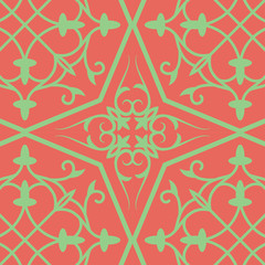 vintage seamless linear pattern in damask / persian / turkish style. beautiful green and red endless vector design illustration.
