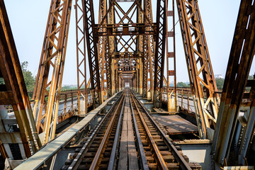 Ancient Long Bien Bridge in Hanoi, Vietnam.