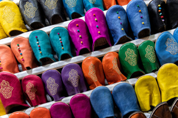 Colorful traditional Moroccan slippers (babouche).