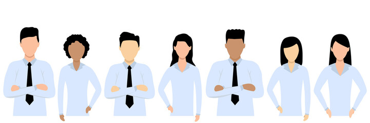 Group of multiethnic businessman and managers conversation, vector icons illustration. Character cartoon isolated on white