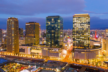 skyline cityscape of Osaka in Japan
