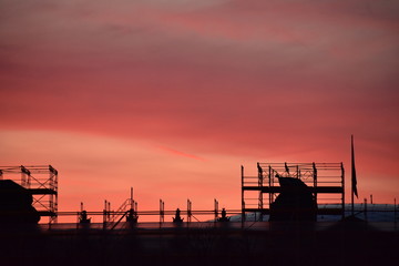 Industrial scene in Museum Island as the sun sets in Berlin Germany