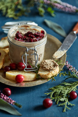 Pate with dried cranberries, on toasted bread