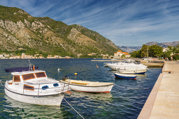 Fototapeta na wymiar Sunny morning panoramic view of Kotor bay near old town, Montenegro.