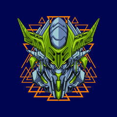 
Vector illustration, Mecha head with sacred geometry pattern