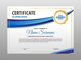 Abstract Wave Blue Gold Certificate Design, Professional Modern Certificate Template Vector