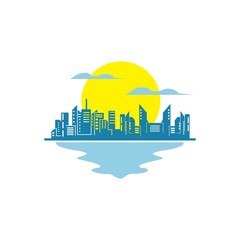 landscape real estate modern city building with sun vector template