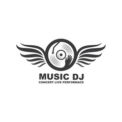 vinyl disc music dj with wings concept  vector icon illustration design