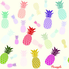 Seamless Vector pineapple background. Exotic tropical fruit. Summer fruits for healthy lifestyle. Pineapple fruit. Vector illustration. Pineapple illustration, typography, t-shirt graphics, vectors.