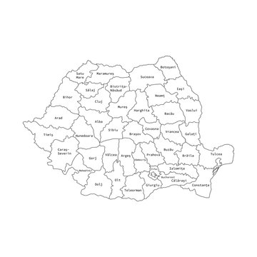 Vector illustration of administrative division map of Romania. Vector map..