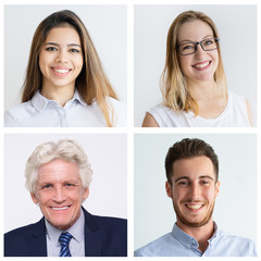 Happy successful business team members portrait set. Positive smiling men and women of different...