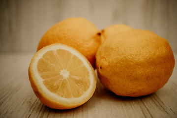 Yellow lemons on the table.