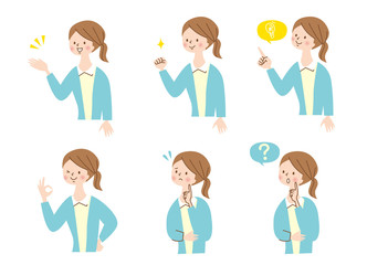 かわいい　若い女性　表情セット