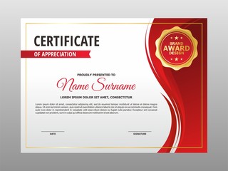 Fototapeta premium Abstract Wave Red White Gold Certificate Design, Professional Modern Certificate Template Vector