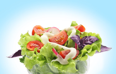 Fresh salad with tomato and lettuce with dressing